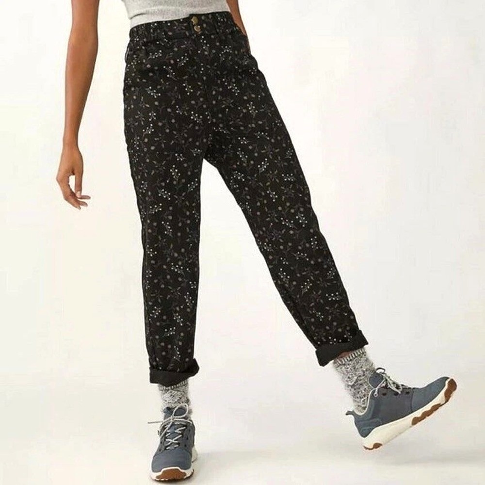 Anthropologie Declan Paperbag Pants Black Floral Straight Leg XS Goblincore boho